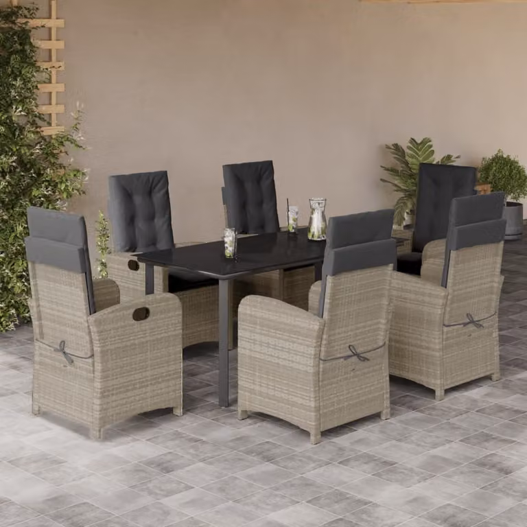 Maison Exclusive - Set da pranzo da giardino 7 pezzi con cuscini in polyrattan grigio chiaro