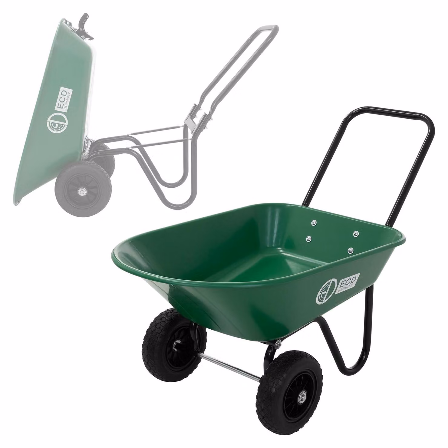 Carriola con funzione di ribaltamento, capacità di 78 litri, struttura in acciaio, ideale per giardinaggio e lavori edili