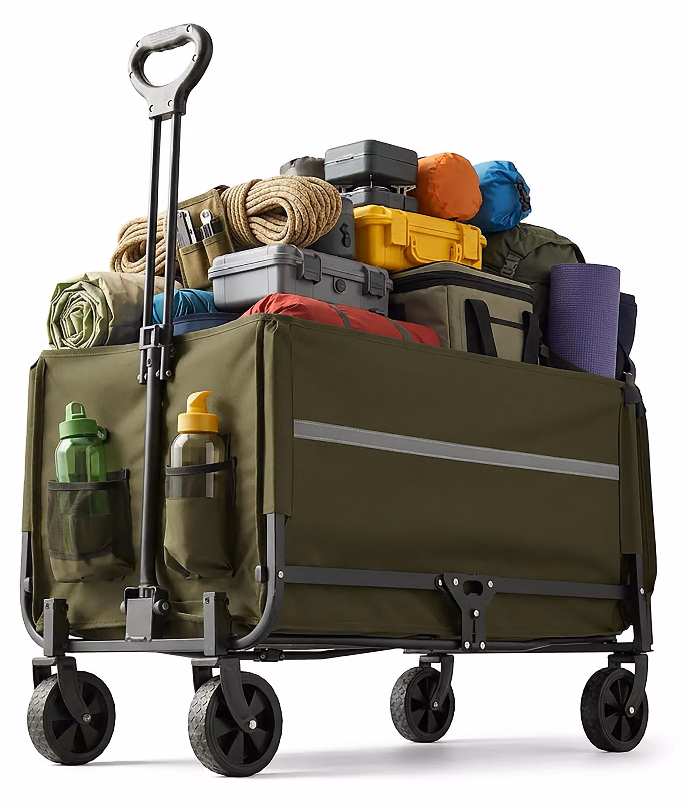 Carrello da trasporto Relaxdays, pieghevole, 150 kg, manico telescopico, sportello posteriore, telo antipioggia, carrello per la spesa e il campeggio, verde