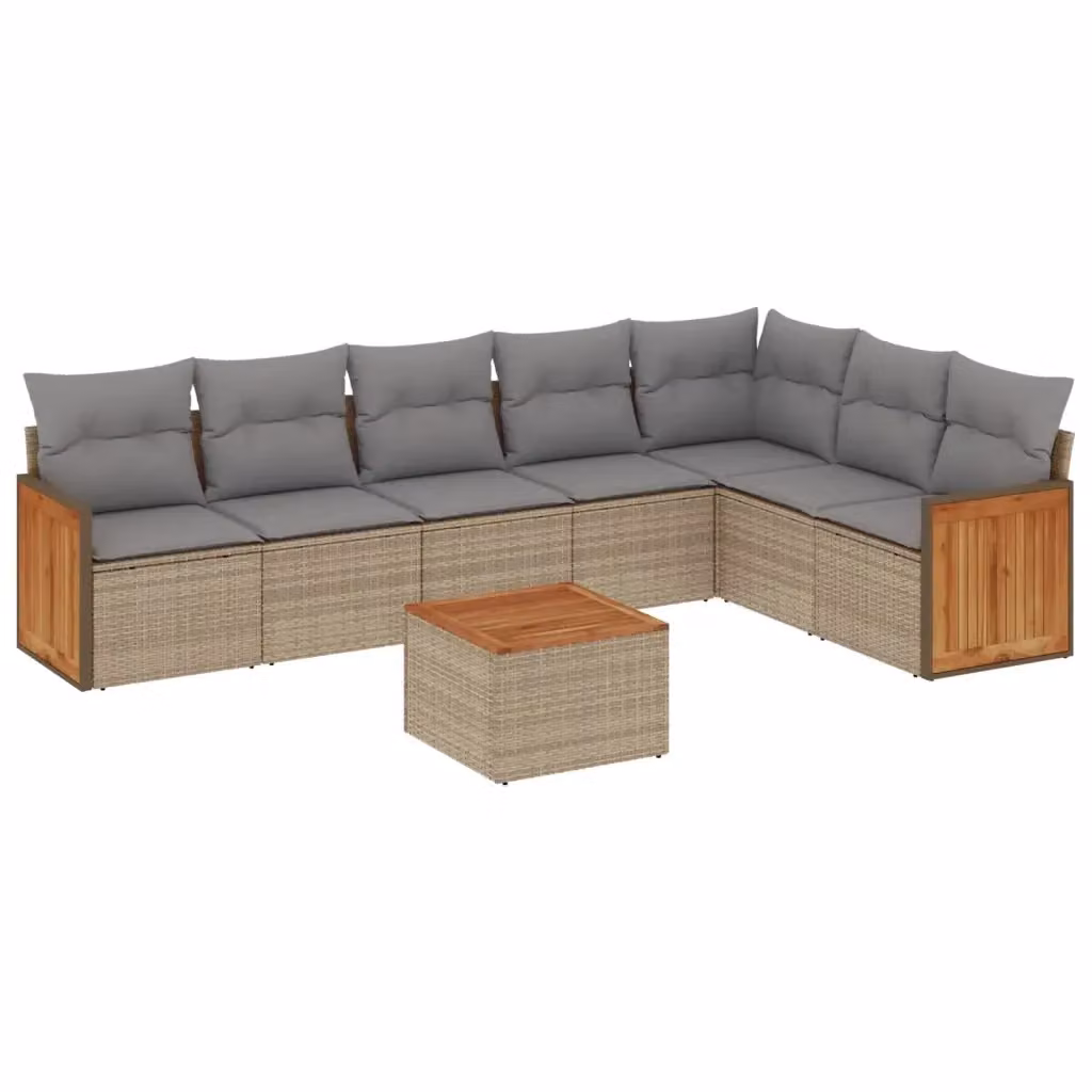 Set Divano da Giardino a L VIDAXL in Polyrattan con Cuscini Beige e Grigio, 8 Pezzi – 2