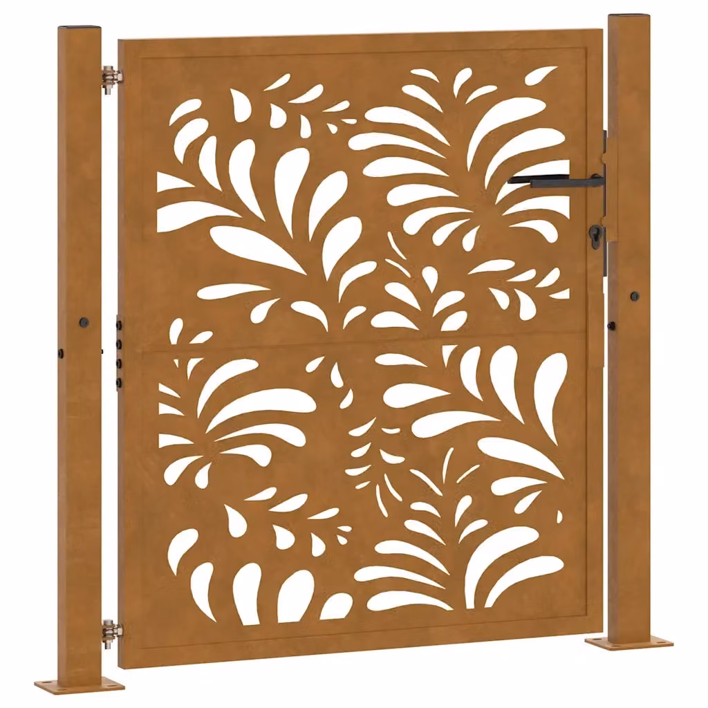 Cancello singolo da giardino vidaXL in acciaio corten marrone con design ondulato L: 110 cm, H: 105 cm, P: 10 cm – 2