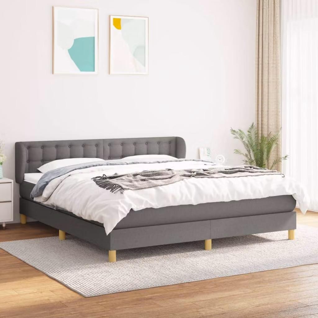 The Living Store Letto a molle con materasso grigio scuro 160x200 cm in tessuto
