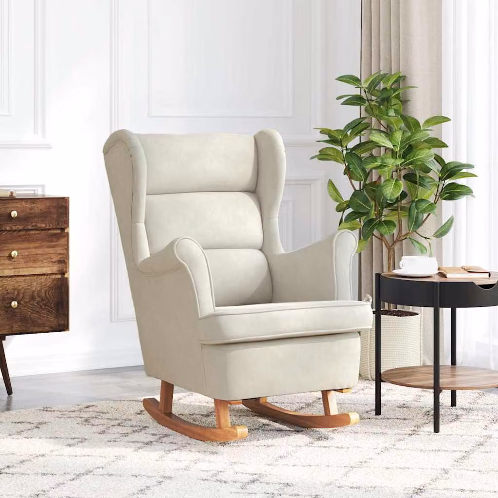 vidaXL Sedia a dondolo con schienale alto in velluto beige con braccioli