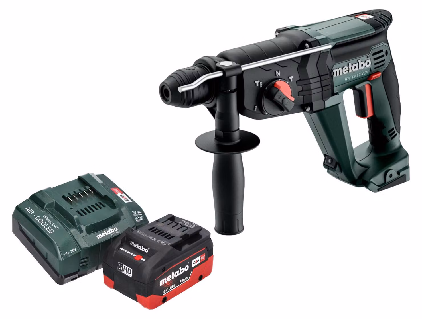 Martello combinato a batteria Metabo KH 18 LTX 24 18 V 2,1 J SDS Plus + 1x batteria LiHD 8,0 Ah + caricatore