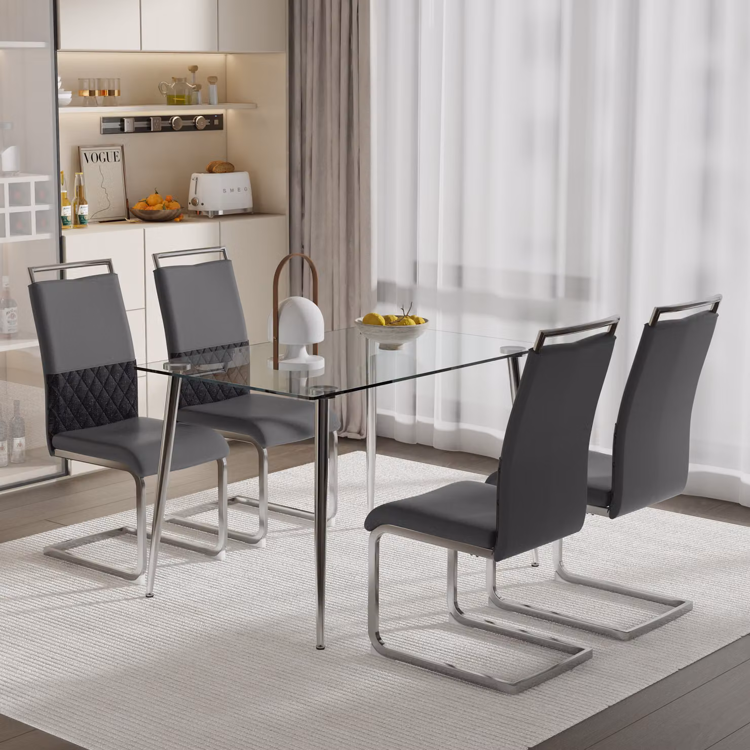 Flieks sedie per sala da pranzo, set di 2 sedie imbottite, sedia da ufficio a sbalzo con schienale, sedia da cucina con rivestimento in ecopelle, grigio