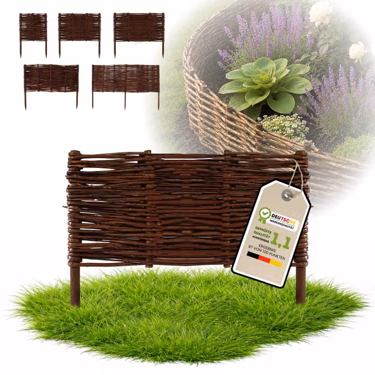 Floranica 1 pezzo Recinzione in vimini 30 cm x 30 cm – Staccionata da giardino intrecciata Palizzata Recinzione naturale Bordo aiuola