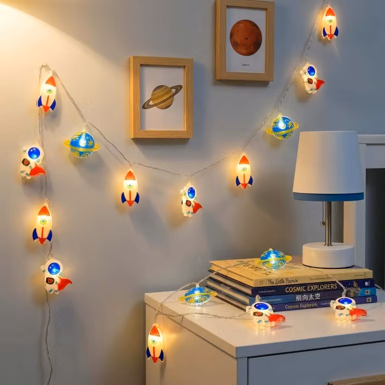 Luci decorative a forma di stelle spaziali 3M, con 20 LED, alimentate a batteria, ideali per la cameretta dei bambini