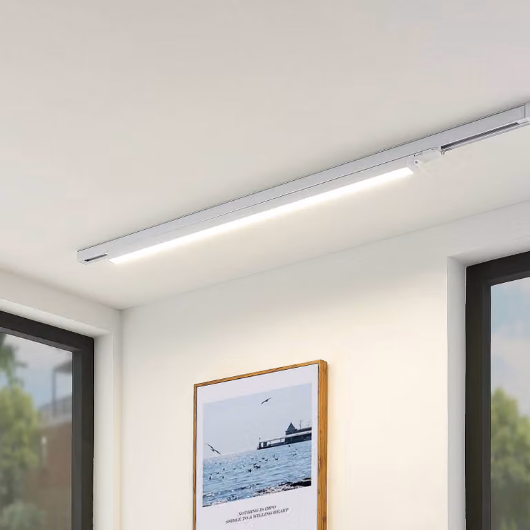 Arcchio LED a binario, bianco, 109 cm, 4.000 K Harlow, Bianco / Opale, Studio / Ufficio, Alluminio, Moderno