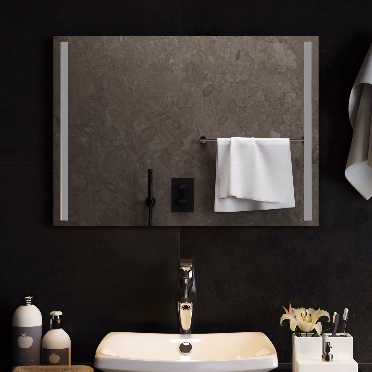 Specchio da bagno moderno vidaXL con luce LED in vetro temperato, L: 70 cm, H: 50 cm