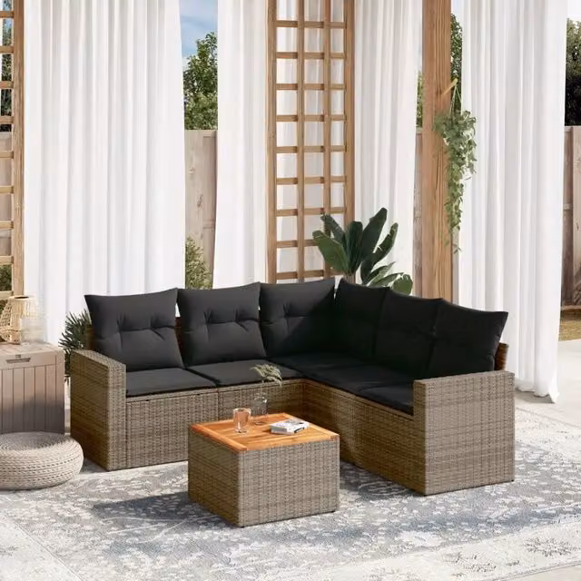 Set Divano da Giardino 6 pz con Cuscini Grigio in Polyrattan 3256452
