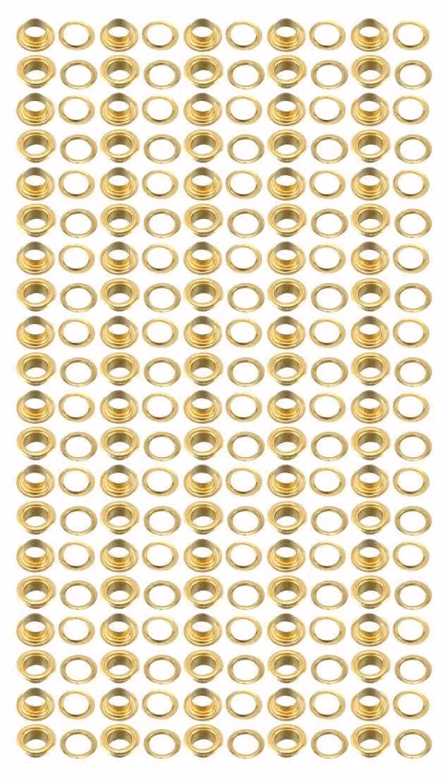 100 occhielli dorati in ottone da 4,5 mm con rondella