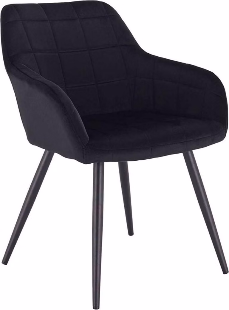 Sedia da pranzo in velluto - Nero - Poltrona - Con braccioli - Sedia da salotto