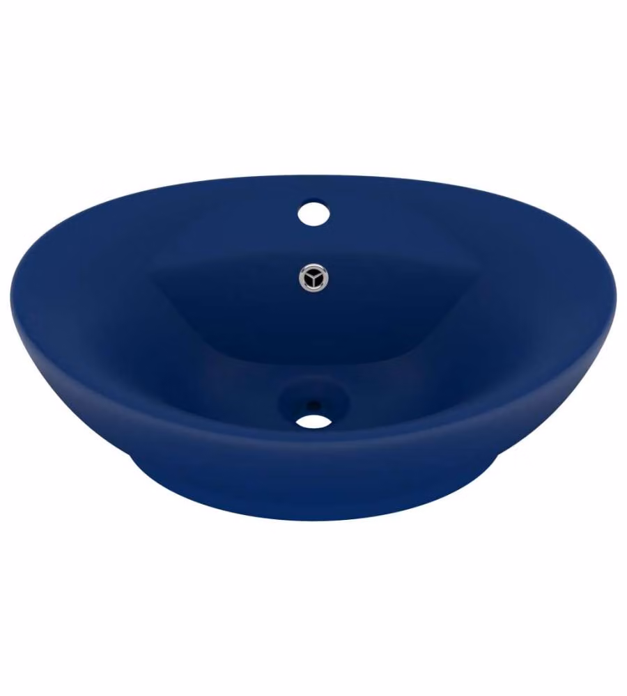 Lavabo ovale con troppopieno in ceramica vidaXL Blu Scuro Opaco L: 58,5 cm, P: 39 cm – 2