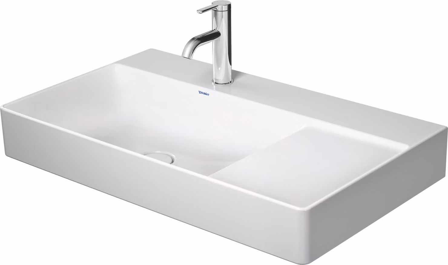 Duravit DuraSquare lavabo, 80x47cm, 1 trou pour robinet, bassin à gauche, sans trop-plein, dessous émaillé, 23488000411, 23488000411