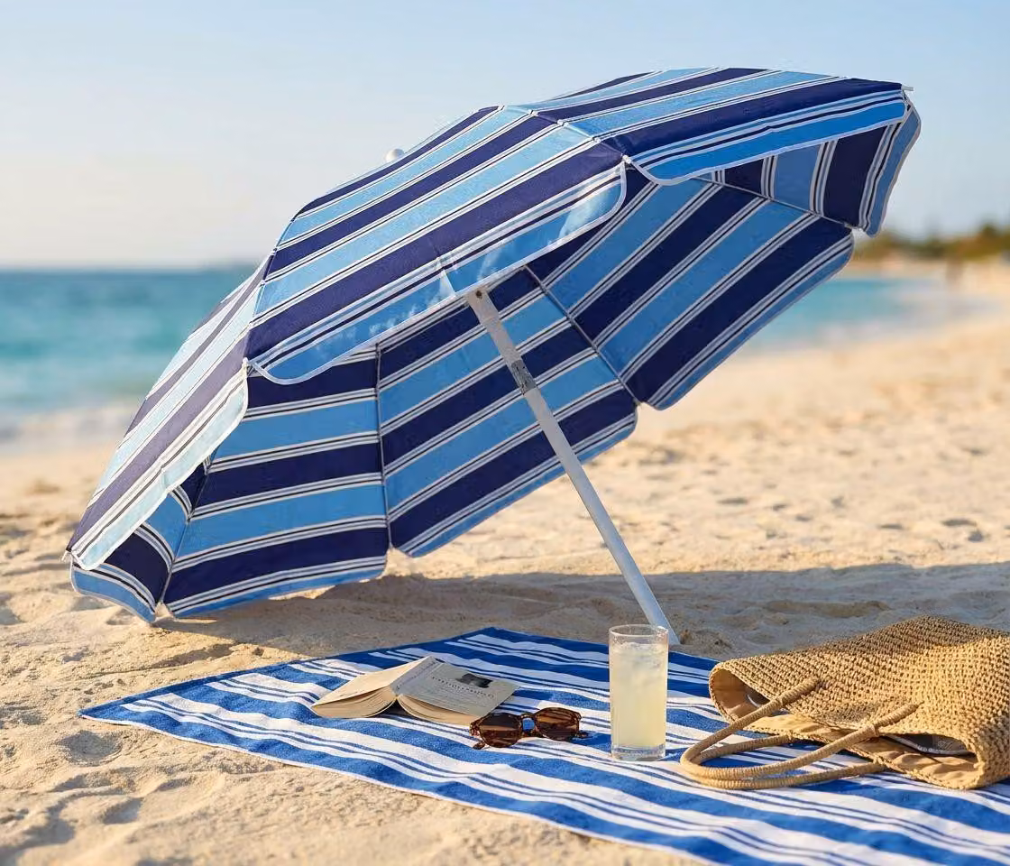 Milani Home - ombrellone da spiaggia diametro 1,8 m con palo centrale in acciaio, telo poliestere multicolor, inclinabile, per mare e campeggio