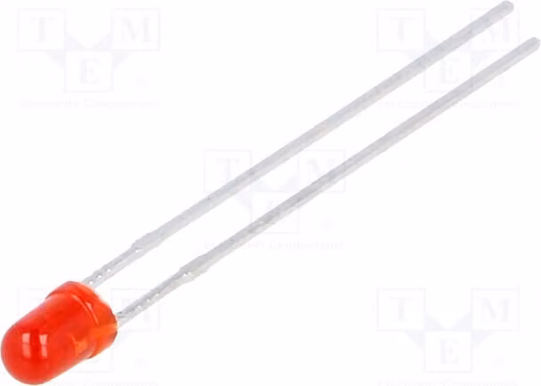 5 LED, 2-4 mcd, bipolari, tipo L-937IID, per montaggio su circuito stampato (THT), diametro 3 mm, colore rosso, angolo di emissione 60°