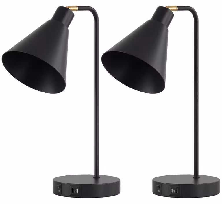 Set di 2 Lampade da Tavolo Moderne 30x15x40,5 cm con Porte USB Attacco E27 in Acciaio Nero