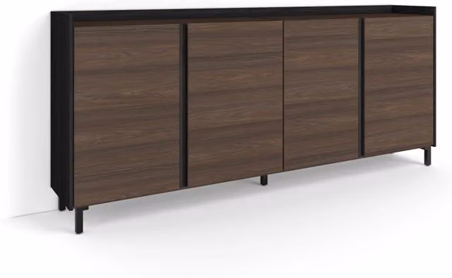 Credenza, Mobile, Cucina, 207x91x35 cm, 4 Porte, Design industriale, Rovere scuro e Nero