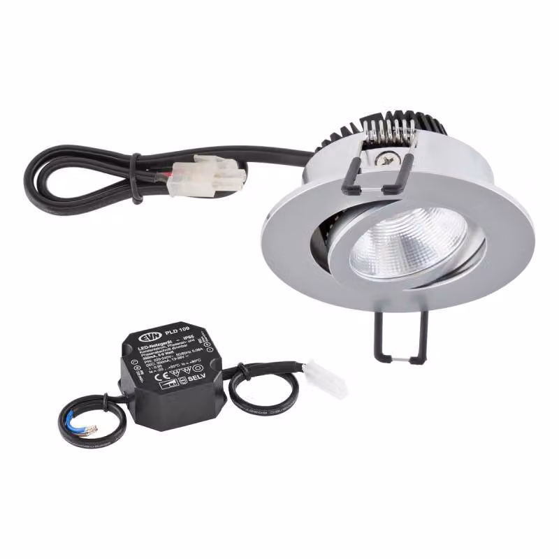 EVN P-LED da incasso a soffitto, rotonda e orientabile, cromo opaco (STL) IP20 8,4 W 3000 K 1010 lm 90 Ra dimmerabile, diametro di incasso 68 mm