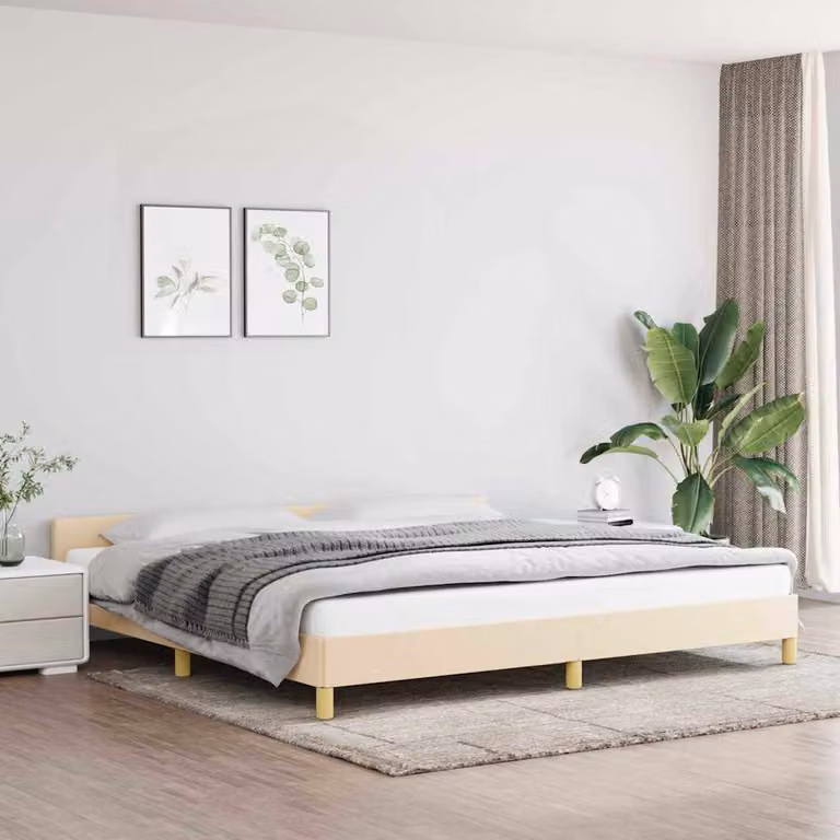 vidaXL Giroletto imbottito in tessuto beige con doghe in legno L/P: 200 x 200 cm