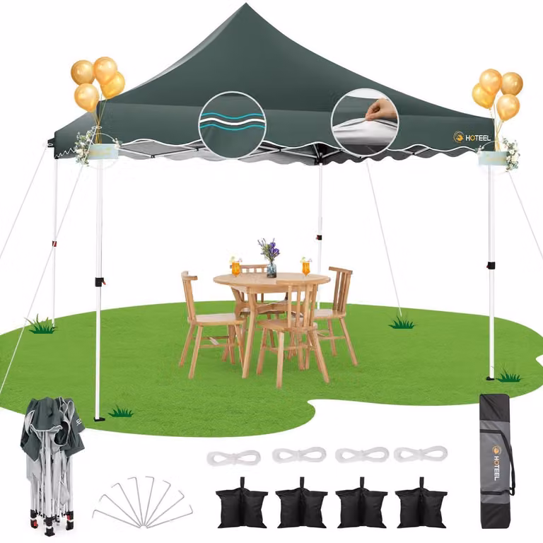 Gazebo da esterno 3x3 metri, impermeabile, stabile, di colore grigio, alto 310 cm, completo di sacchi di sabbia, corde e picchetti