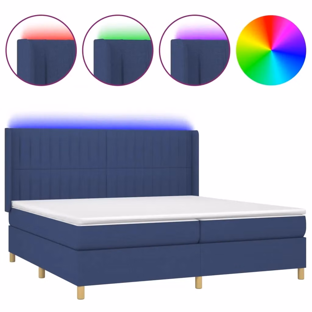 Letto Ibrido vidaXL con Materasso e Illuminazione LED Blu e Porte USB, Tessuto Blu e Bianco, L/P/H: 200 x 200 x 128 cm – 2