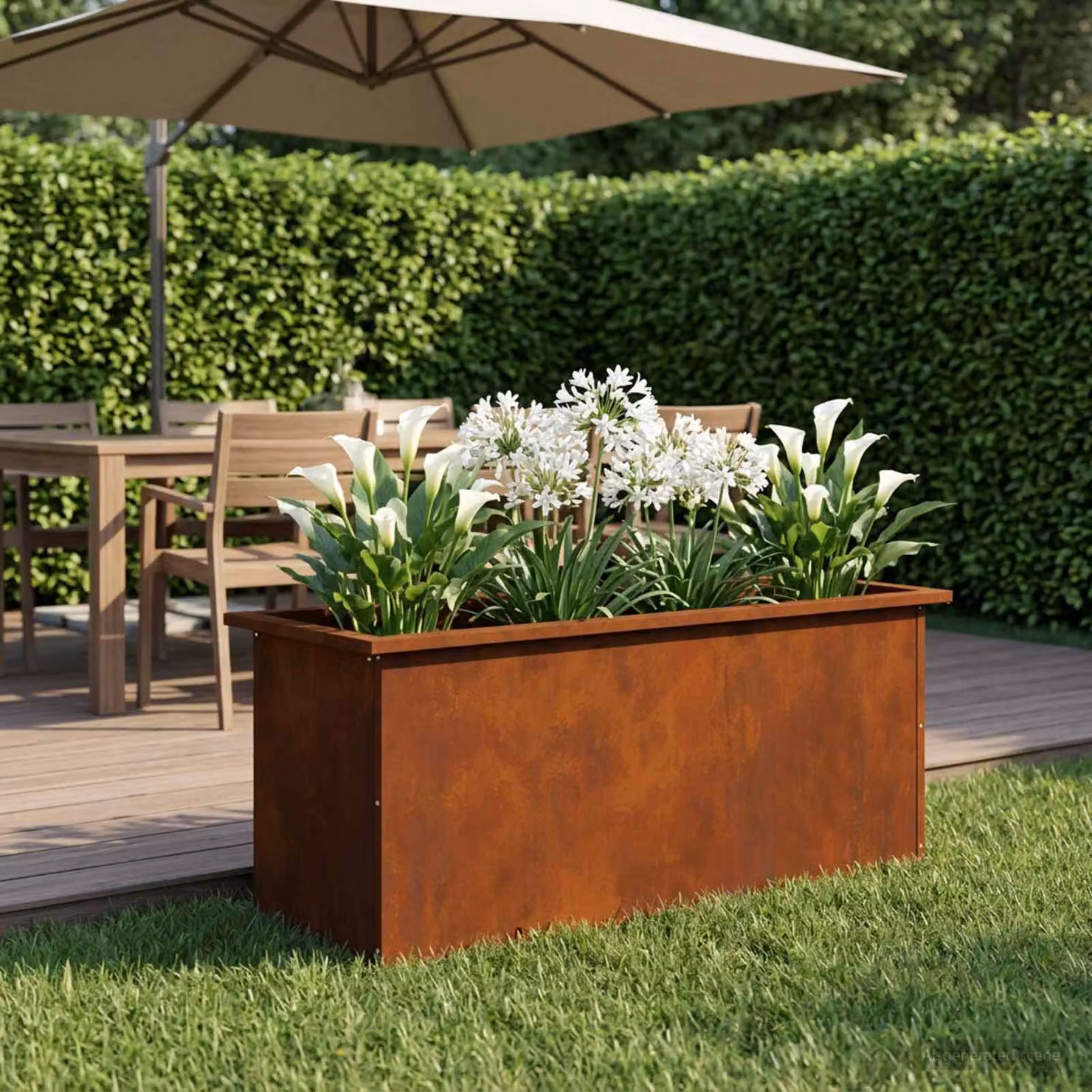 Fioriera da giardino con LED vidaXL in acciaio, colore marrone, L 100 x P 40 x H 40 cm