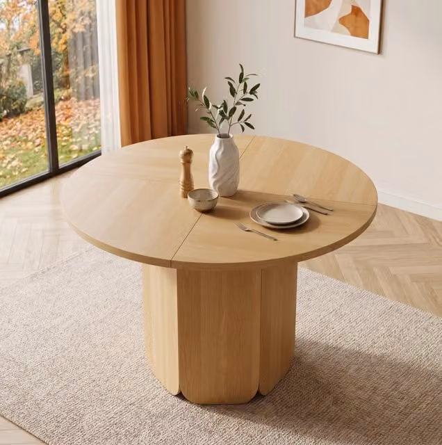Tavolo da pranzo rotondo MODFU in MDF laminato marrone, stile scandinavo, Diametro: 120 cm
