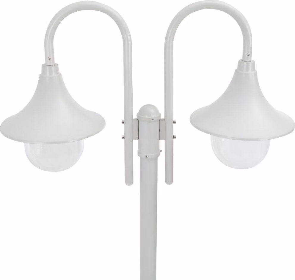 Lampione da Giardino E27 220 cm Alluminio 2 Lampade Bianco