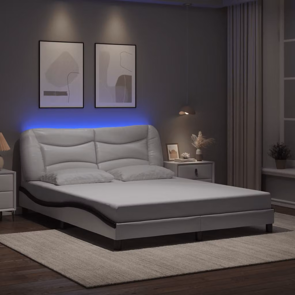 vidaXL Giroletto Hvar con LED e porta USB senza materasso, Bianco e Nero, L: 160 cm, P: 200 cm, H: 74,5 cm – 1