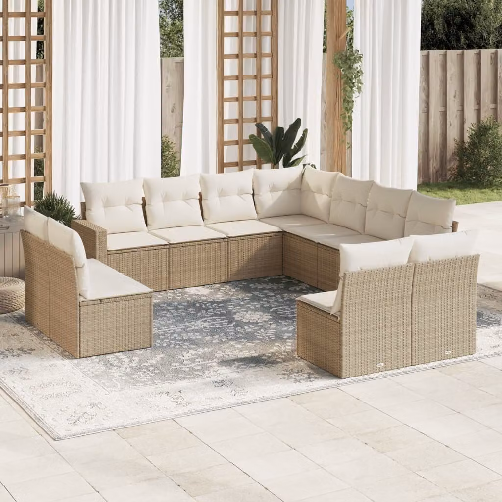 Maison Exclusive - Set Divani da Giardino 11 pz con Cuscini Beige in Polyrattan