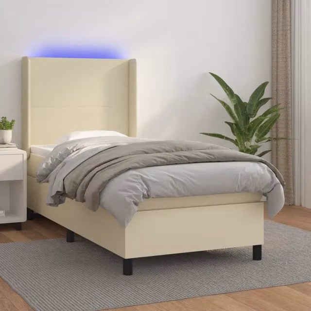 Letto a molle con materasso e illuminazione LED vidaXL in similpelle beige, L/P/H: 200 x 80 x 45 cm