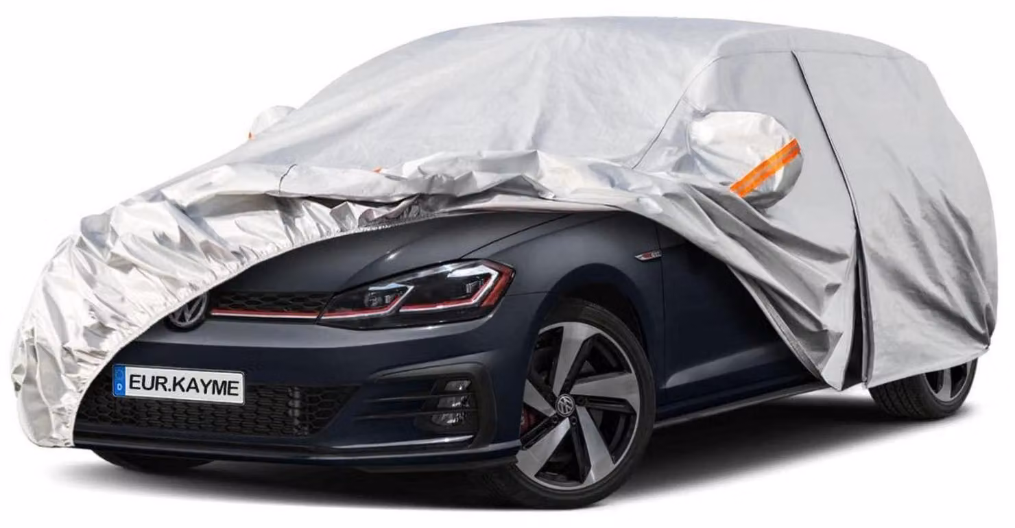 Copertura impermeabile e traspirante per auto, adatta a vetture con portellone posteriore inclinato, dimensioni 415-450 cm, colore argento, realizzata in alluminio