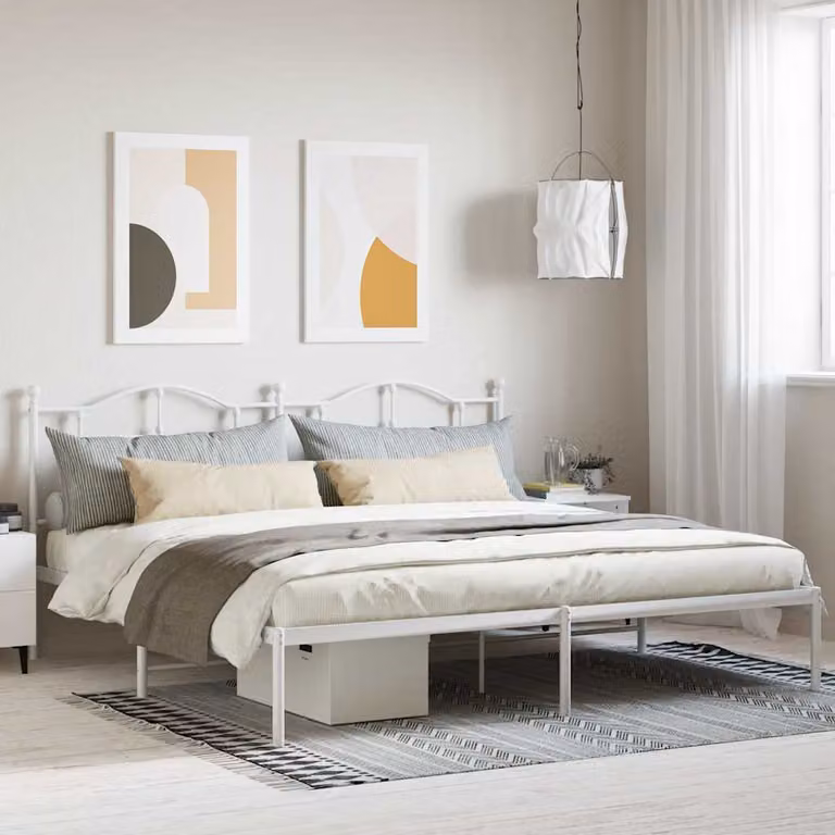 vidaXL Giroletto con Testiera in Metallo Bianco 200x200 cm