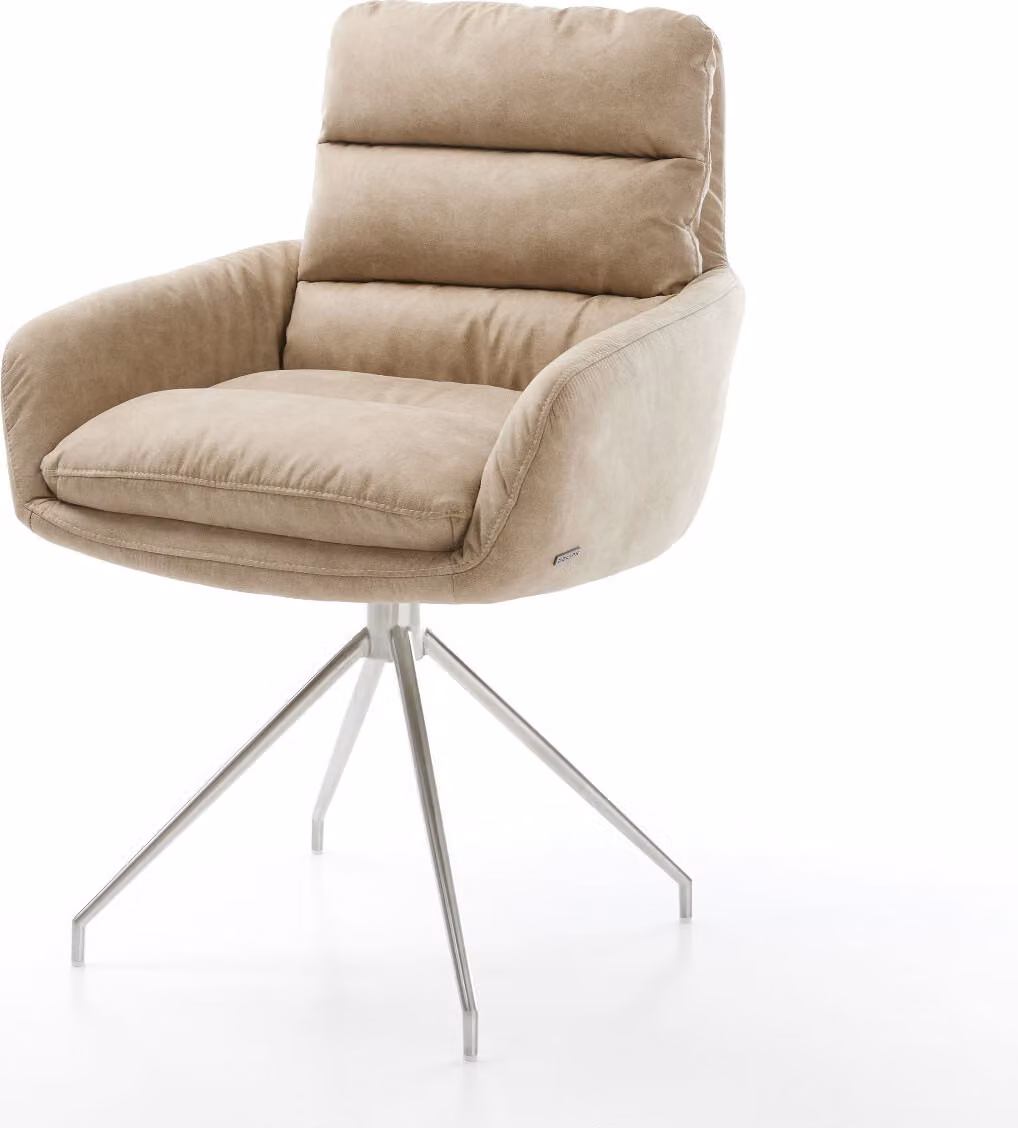 DELIFE Sedia da pranzo Abelia-Flex con braccioli in microfibra beige vintage, base a croce conica in acciaio inossidabile