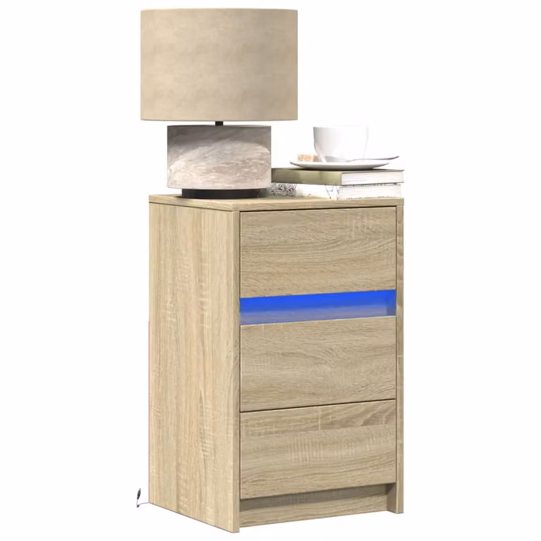 vidaXL Comodino Moderno con Luci LED in Legno Rovere Sonoma, da Appendere alla Parete