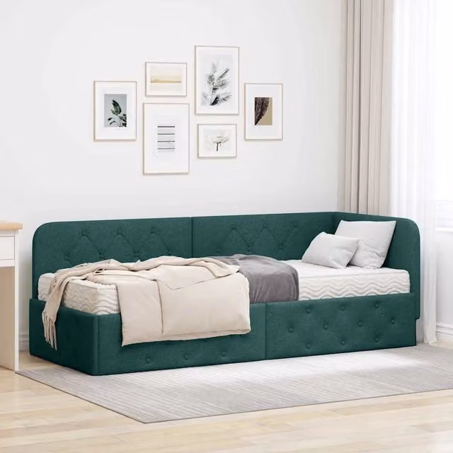 Cornice del letto ad angolo Verde Scuro 80 x 200 cm Tessuto 3394033