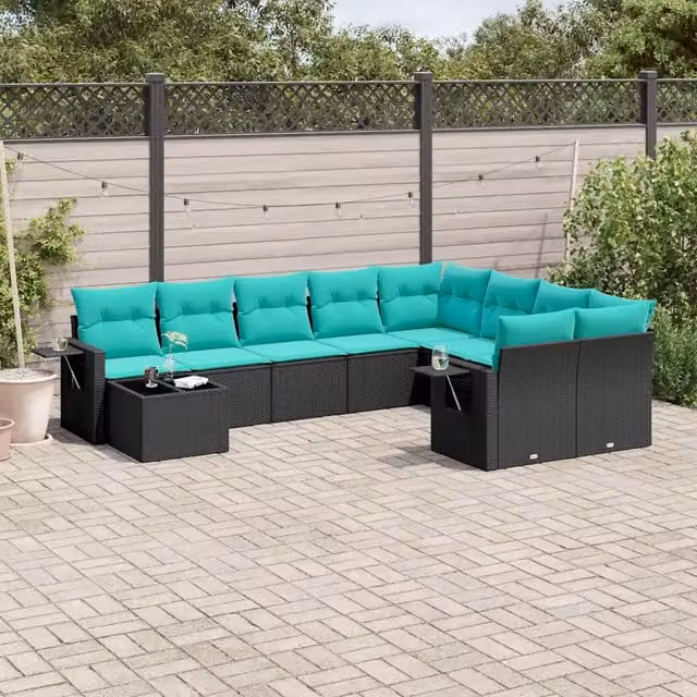 Set Divani da Giardino 10 pz con Cuscini Nero in Polyrattan 3220656