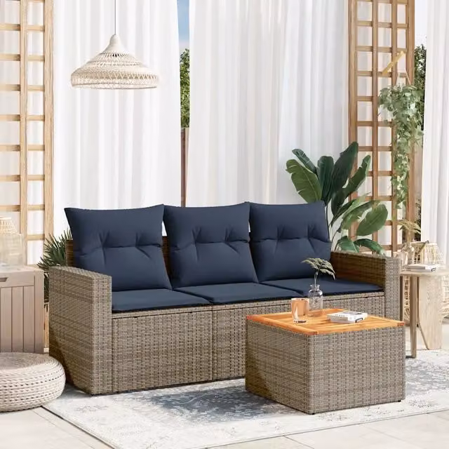 Set Divani da Giardino 4 pz con Cuscini Grigio in Polyrattan 3256327