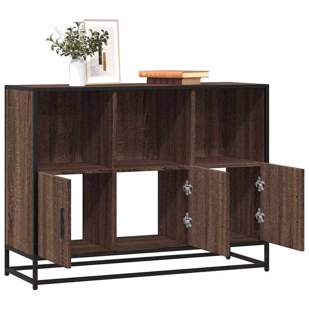 Credenza in stile industrial vidaXL in legno e metallo, colore rovere marrone, L 100 x P 35 x H 76 cm