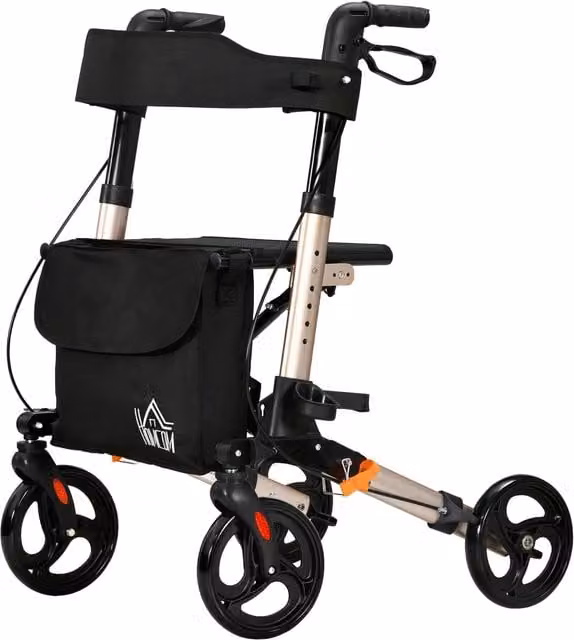 Deambulatore a 4 ruote pieghevole per camminare 64 x 67 x 92 cm sedile con schienale doppi freni moderno in alluminio dorato 21_0000845