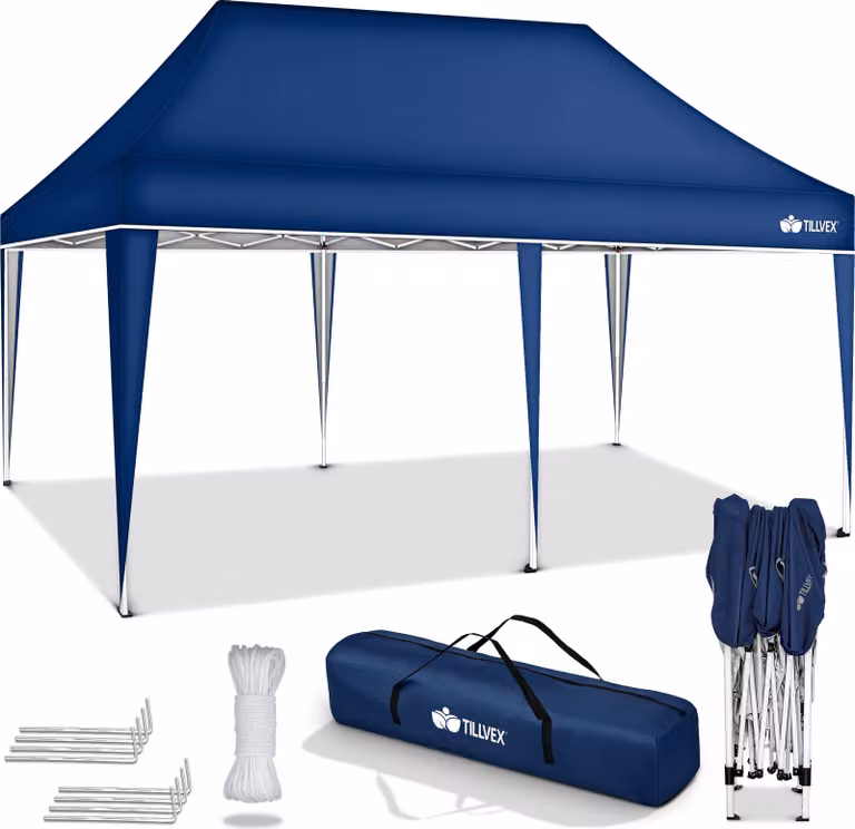 tillvex gazebo 3x6m blu impermeabile | gazebo pop-up pieghevole regolabile in altezza | tenda da giardino protezione UV 50+ | tenda da festa con borsa per giardino