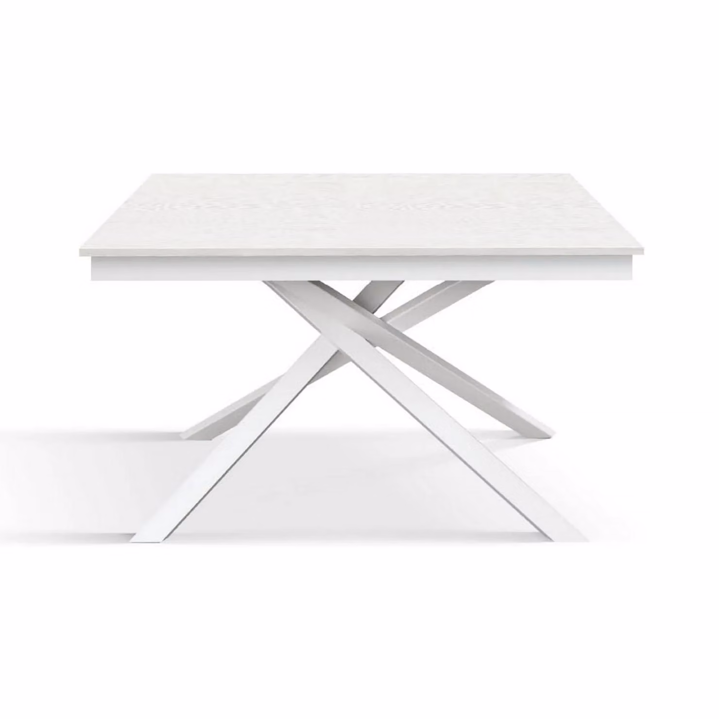 Tavolo VOLPAIA in legno, finitura bianco frassinato e base in metallo verniciato bianco, allungabile 160×90 cm – 210×90 cm