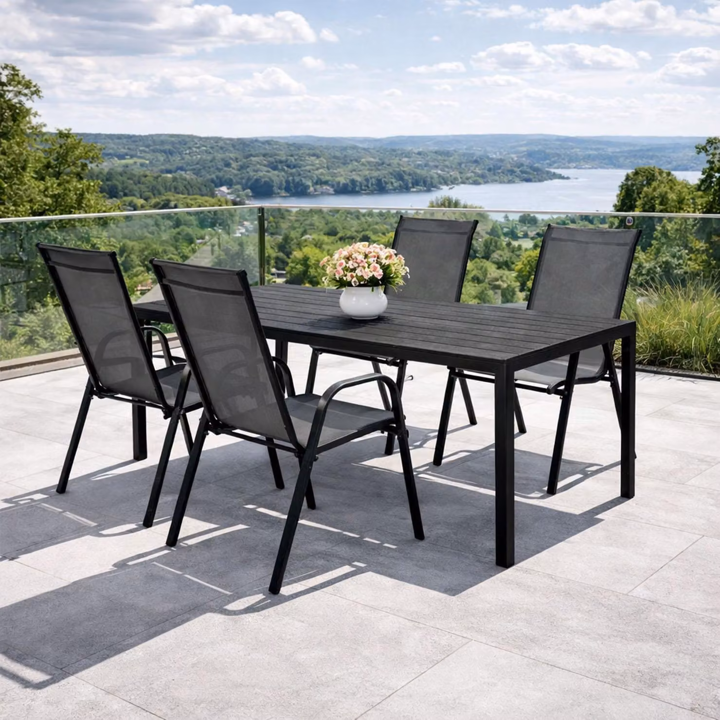 Set da giardino Set di sedute 5 pezzi 150x90 cm Non-Wood Nero/Antracite