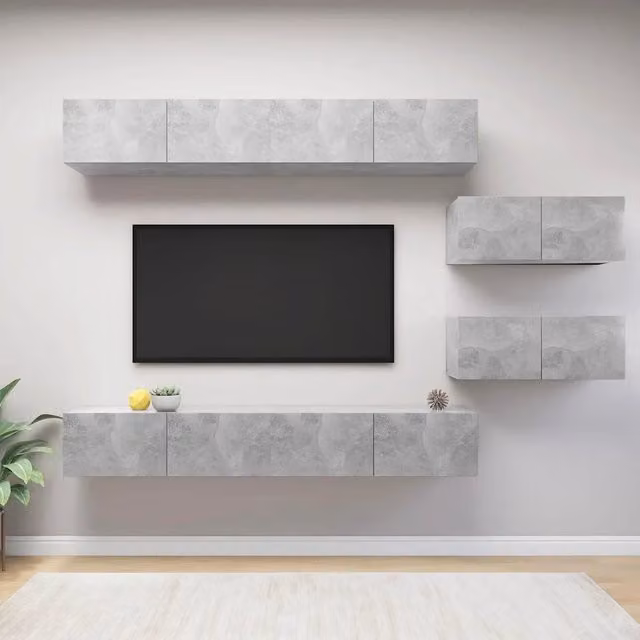 Set di Mobili Porta TV 6 pz-Set di 6 Credenza per TV Grigio Cemento in Legno Multistrato 624454
