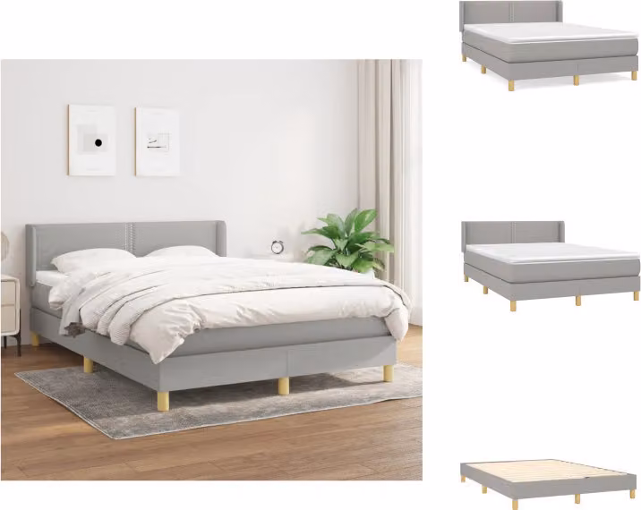 vidaXL Letto a molle con materasso grigio chiaro 140x190 cm in tessuto - Letti & strutture letto
