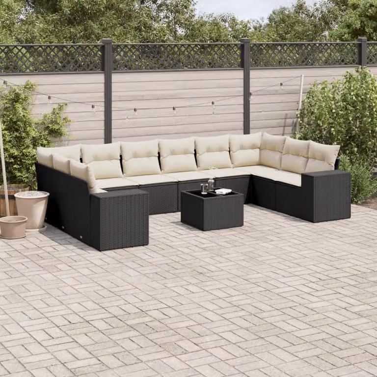 Maison Exclusive - Set Divani da Giardino 11 pz con Cuscini in Polyrattan Nero