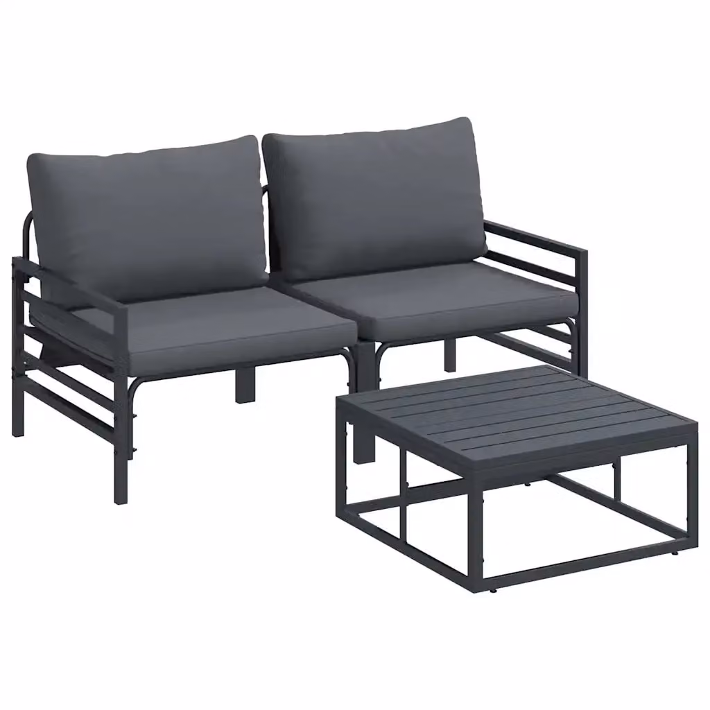 Set Divano da Giardino vidaXL 3 Pezzi Moderno con Tavolino e Cuscini in Acciaio Antracite – 2
