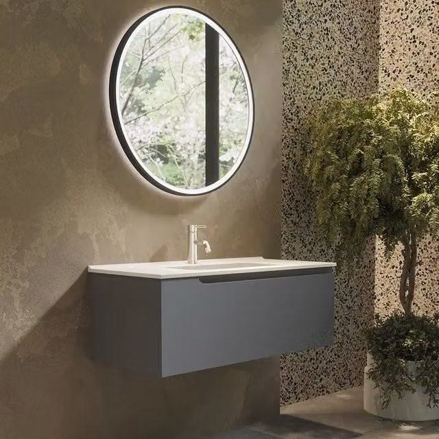 Mobile bagno sospeso 60 cm un cassetto color grigio opaco con lavabo | Moor