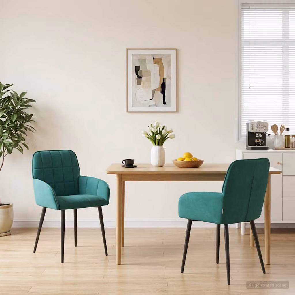 Set di 2 sedie da pranzo vidaXL in velluto turchese, design moderno per cucina e sala da pranzo, L: 56.5 cm, P: 50 cm, H: 85 cm